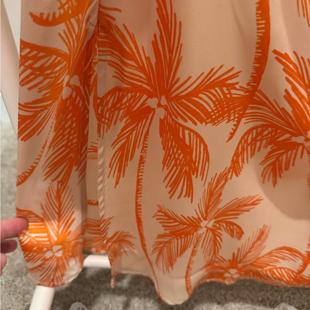 One-Shoulder Orange Palm Print Dress - Picture 3 of 5